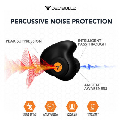 Bouchons d'Oreille Thermo-Moulés avec Filtres pour Tirs Decibullz - Bouchons anti-bruit Quaerius